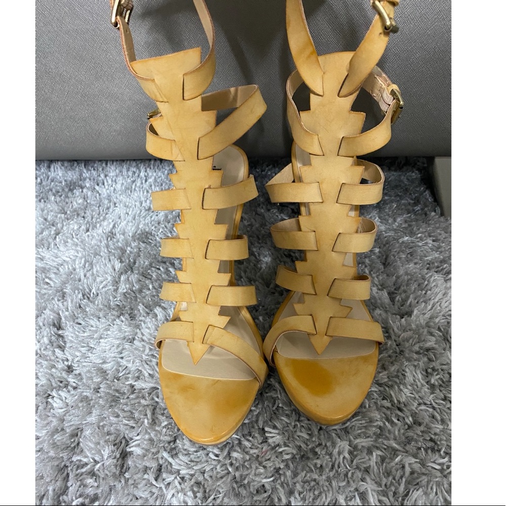 Distressed tan gladiator heels